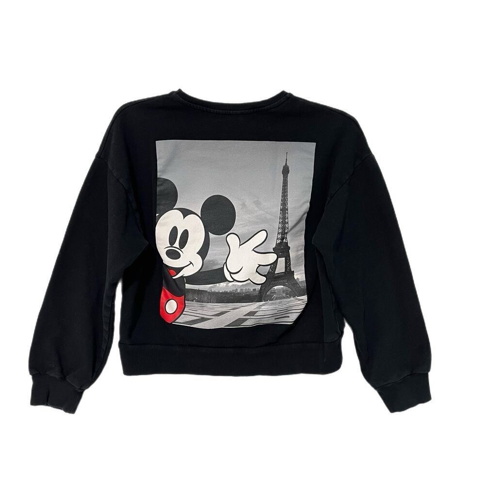 Zara x Disney Mickey Mouse Cropped Sweatshirt Black Crewneck Small Embroidered